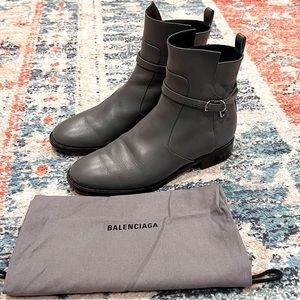 Balenciaga gray leather moto harness ankle boots 36.5